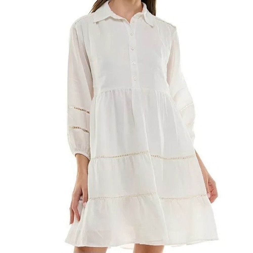 Taylor Linen Blend Porcelain Collared Button Shirtdress Womens Size 2 NWT